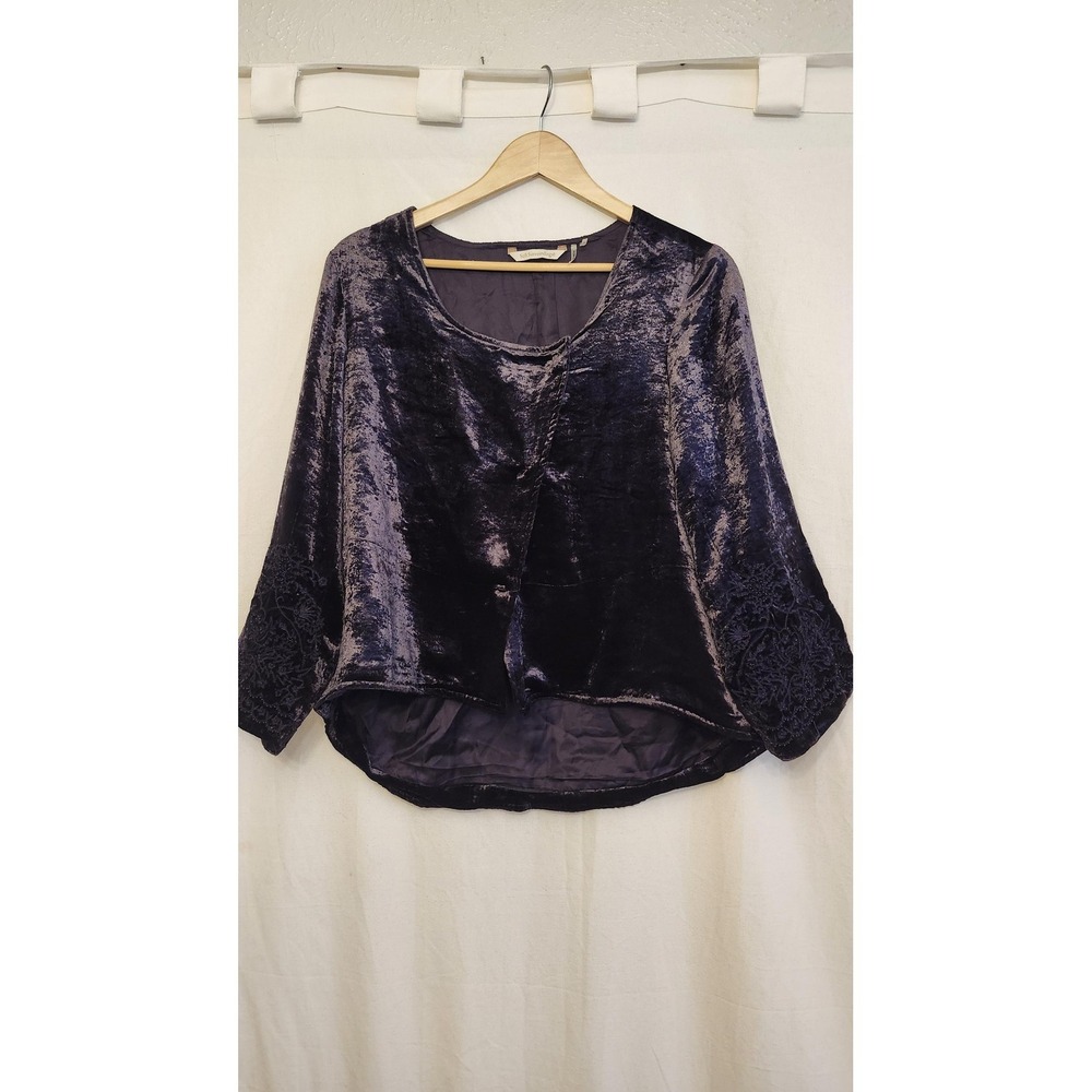 Soft Surroundings Jacket Womens Medium Velvet Beaded Embroidered 3/4 Sleeve